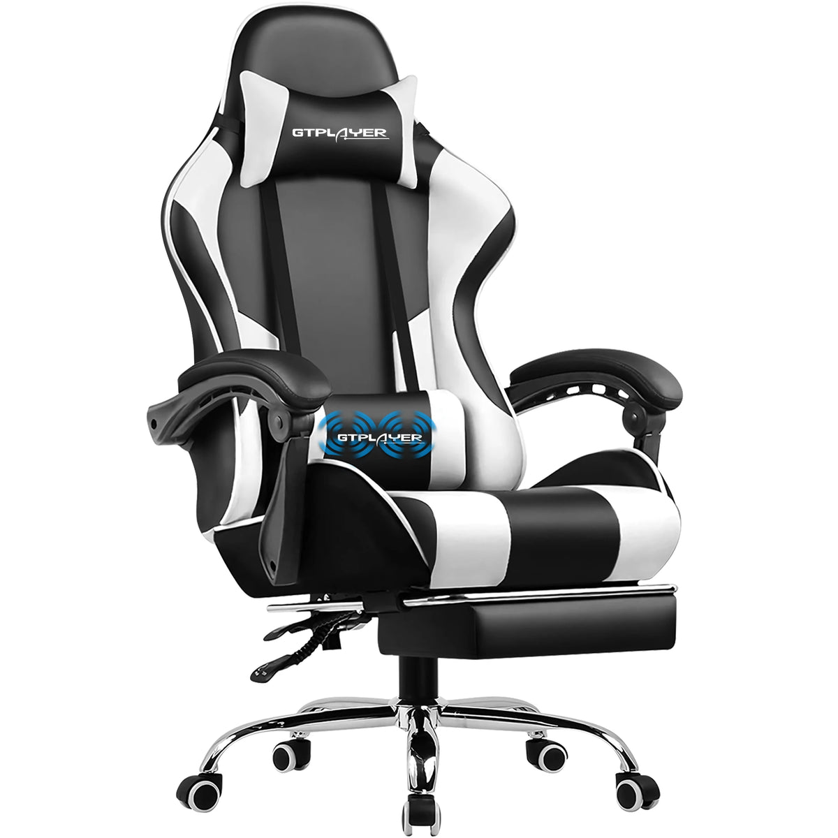 Gaming Chair with Footrest, Lumbar Support, Adjustable Height, Swivel Seat