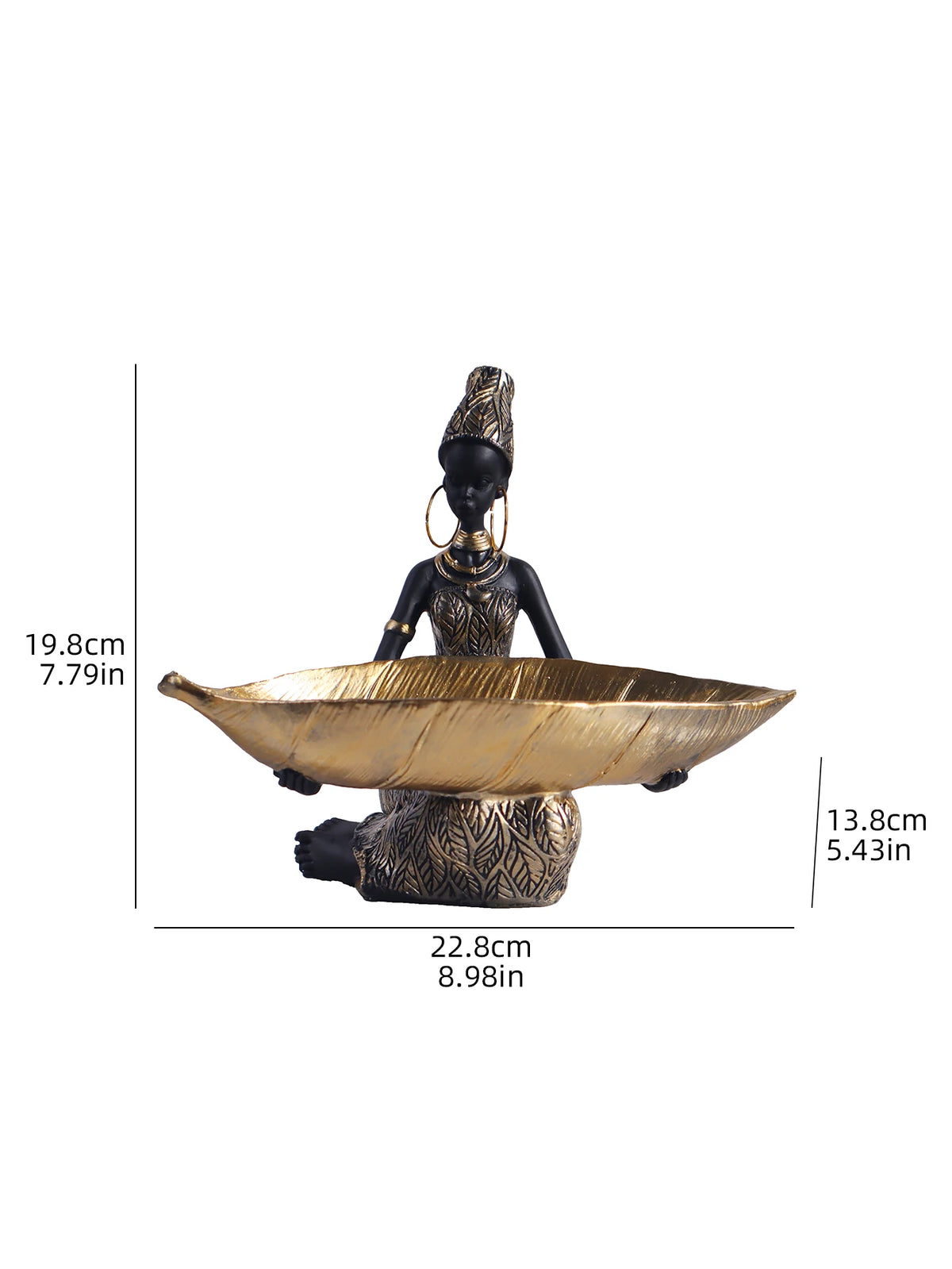 Resin Figurine, African Girl with Storage Tray, Black and Gold