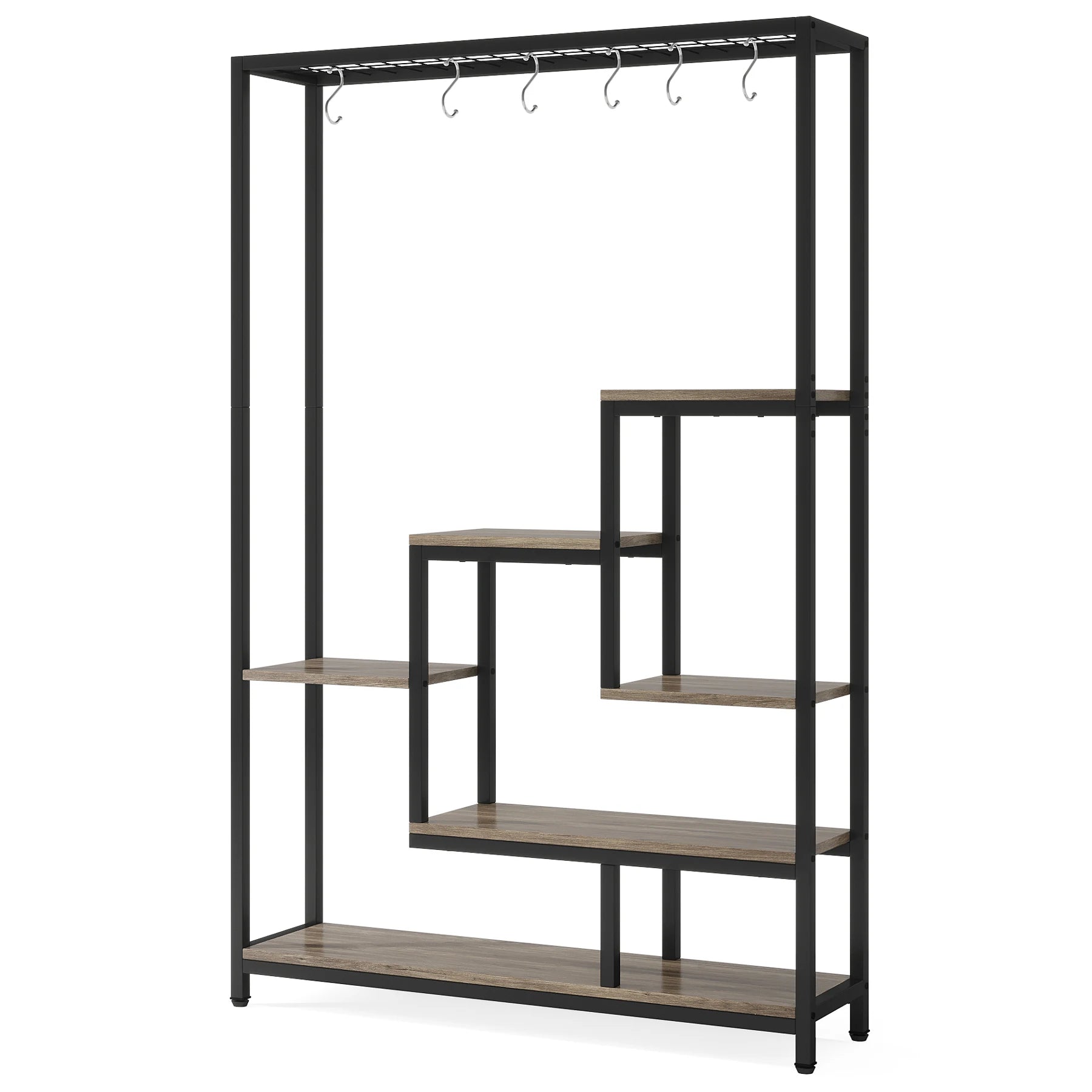 Industrial Metal Plant Stand with Hanging Hooks for Living Room — 5-Tier, 70.9in Tall