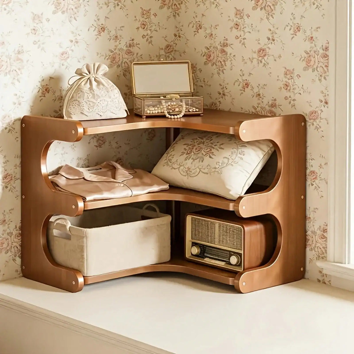Corner shelf - Freestanding Wood Corner Organizer Shelf