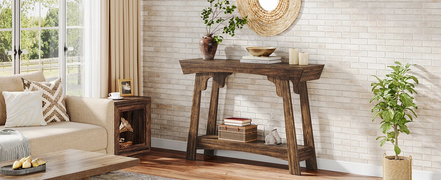 Rustic Wood Console Table with Storage Shelf for Entryway — 41" Narrow