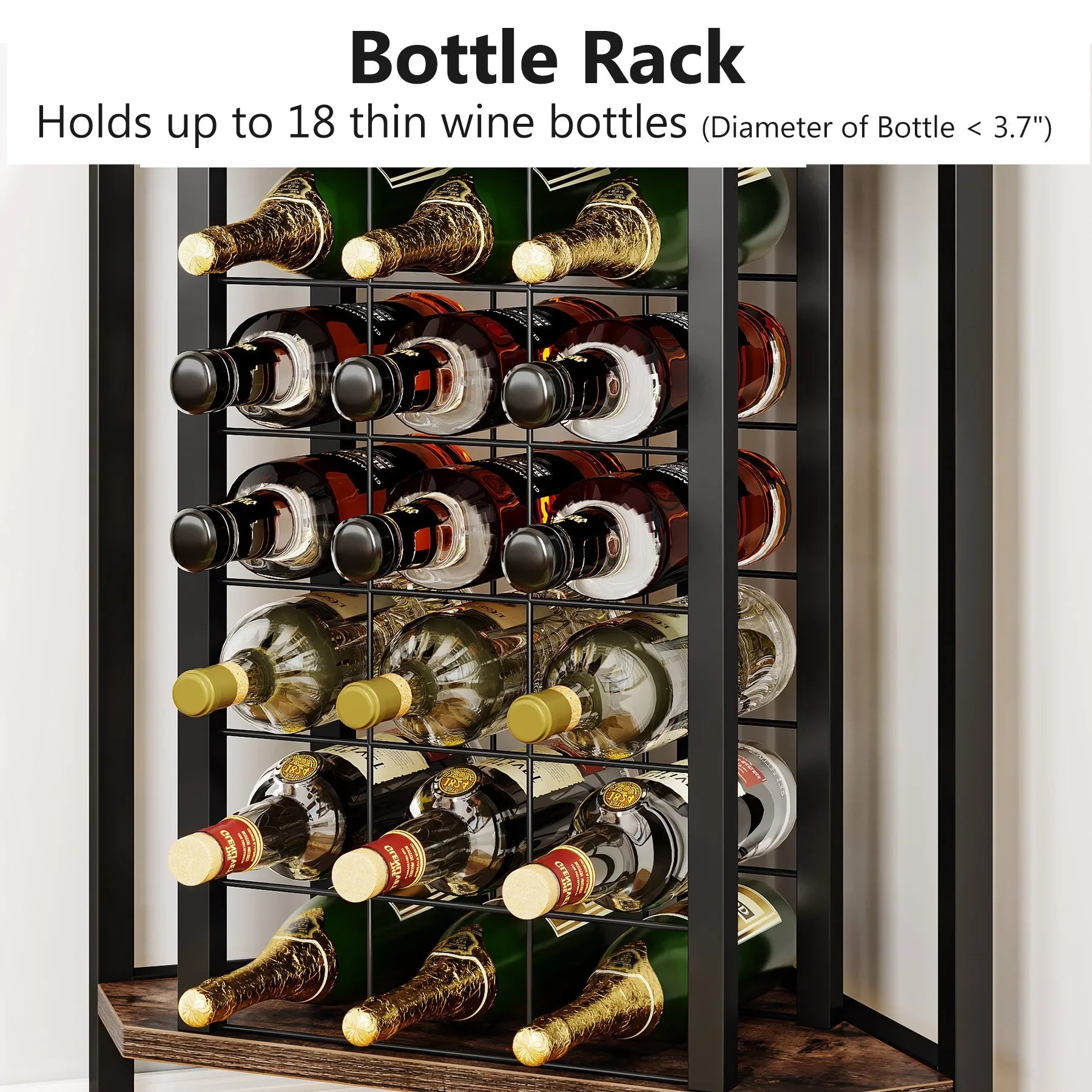 Rustic Corner Wine Rack Bar Cabinet with Glass Holder for Living Room — 63" Tall, 4-Tier