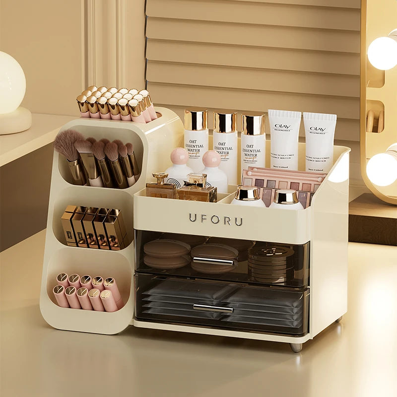 Cosmetics Storage Box, Large Capacity Organizer for Dorm Desks