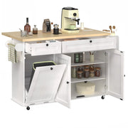 Rolling Kitchen Island, 60" Drop Leaf Cart with Power Outlet