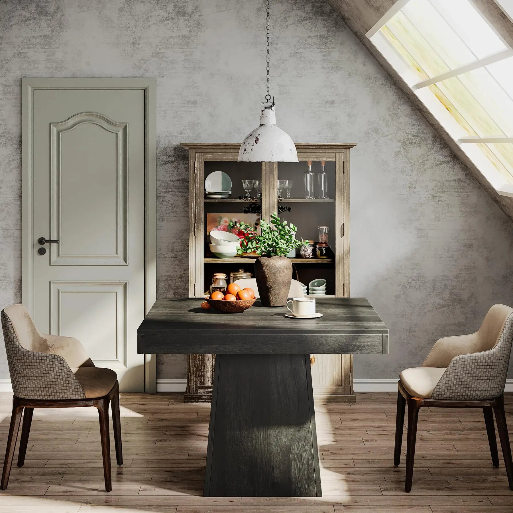 Farmhouse Square Dining Table with Pedestal Base for 4 — 31.5" Charcoal Wood