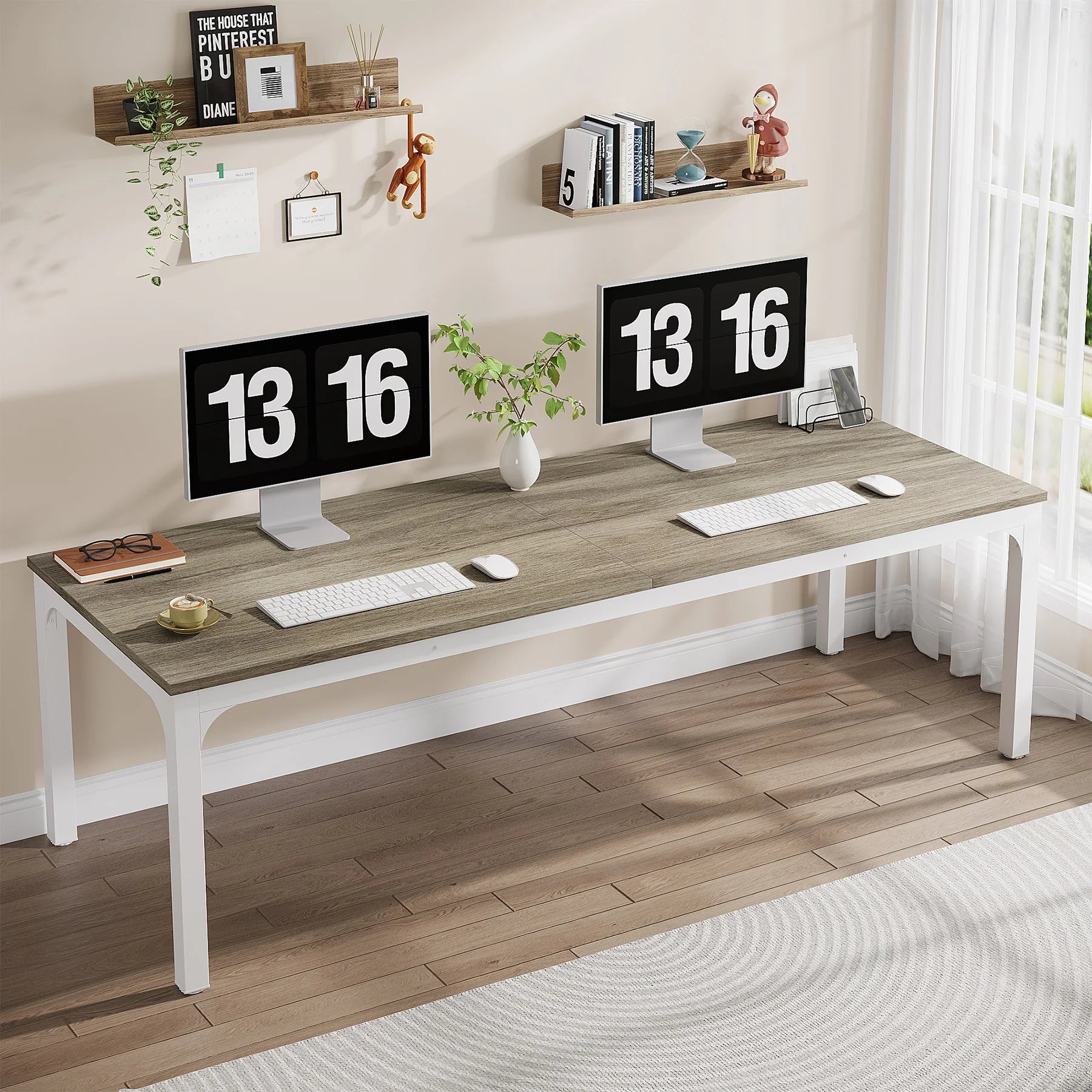 Industrial Wood Computer Desk with Steel Frame for Two-Person Home Office — 78.7"
