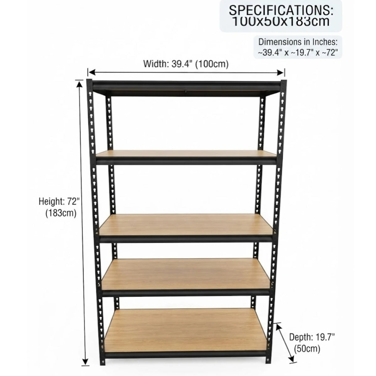 Garage Shelving, 5-Tier Metal Rack with MDF Shelves, 72" Tall