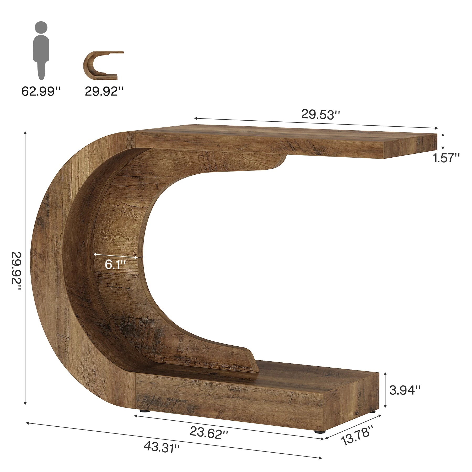 Curved Wood Console Table with Sculptural C-Base for Entryway — 43" Wide