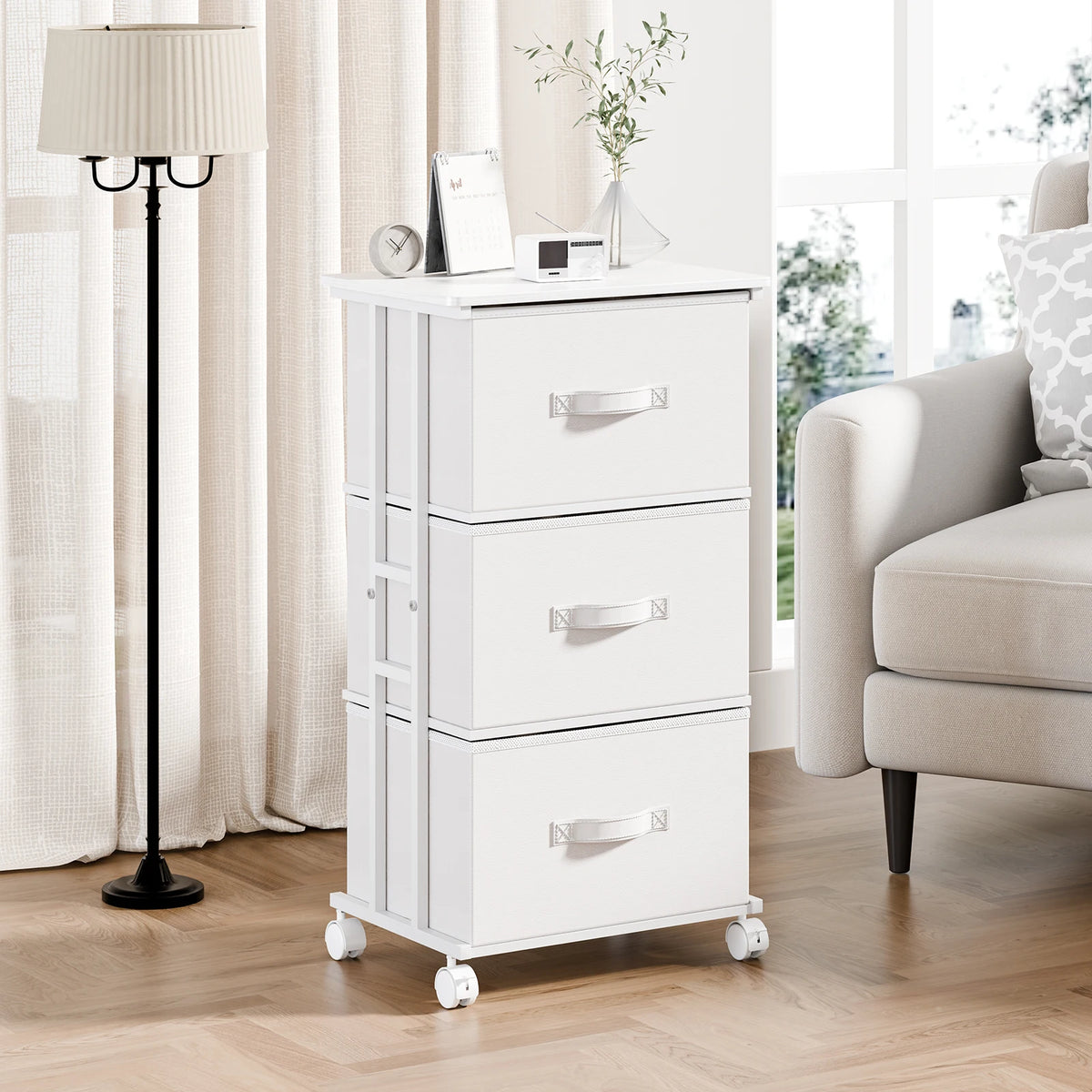3-Drawer Rolling Fabric Dresser with Steel Frame