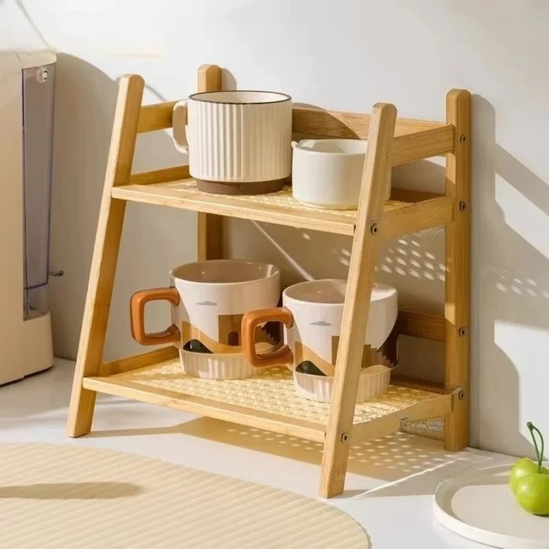 Countertop Shelf, 2-Tier Retro Bamboo Organizer