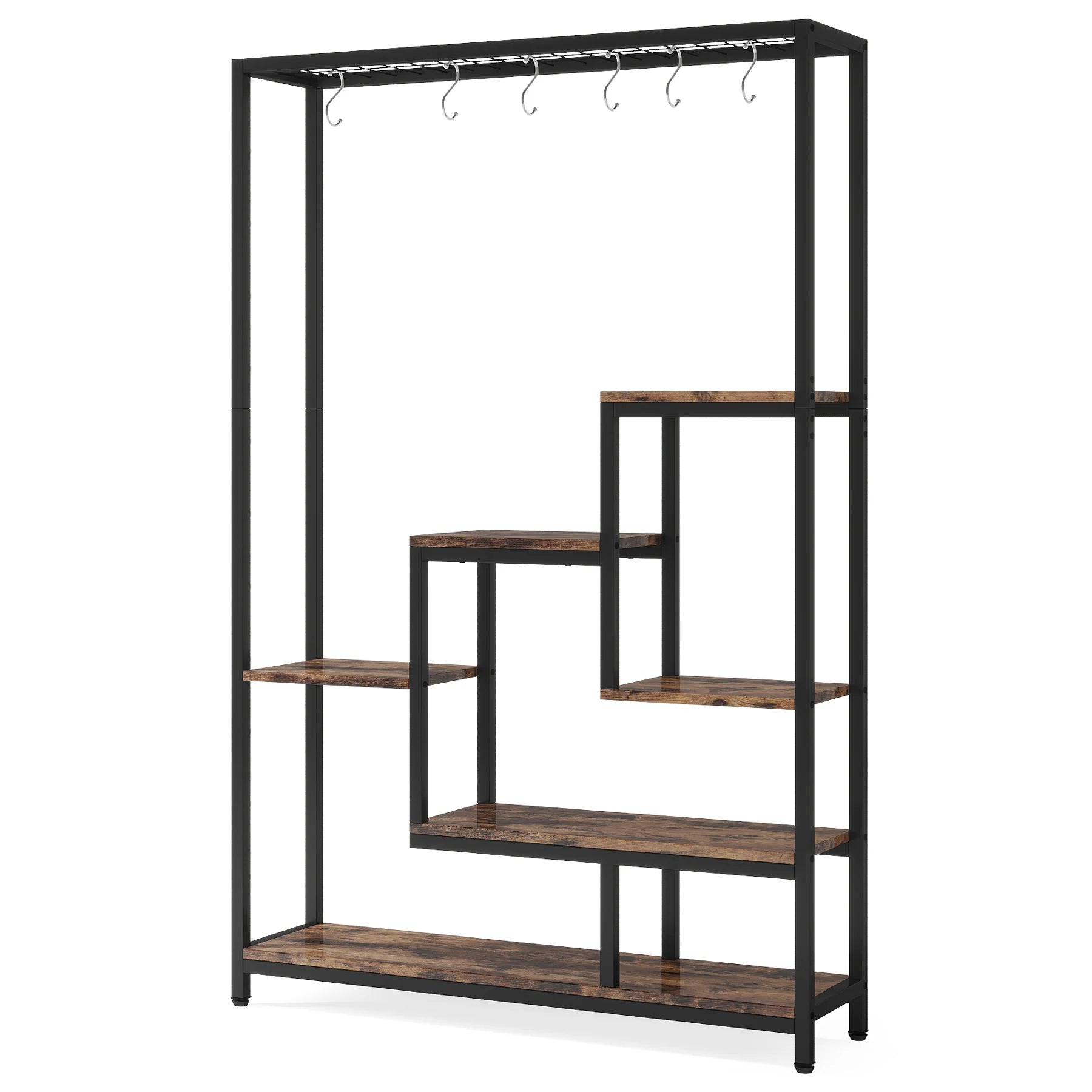 Industrial Metal Plant Stand with Hanging Hooks for Living Room — 5-Tier, 70.9in Tall