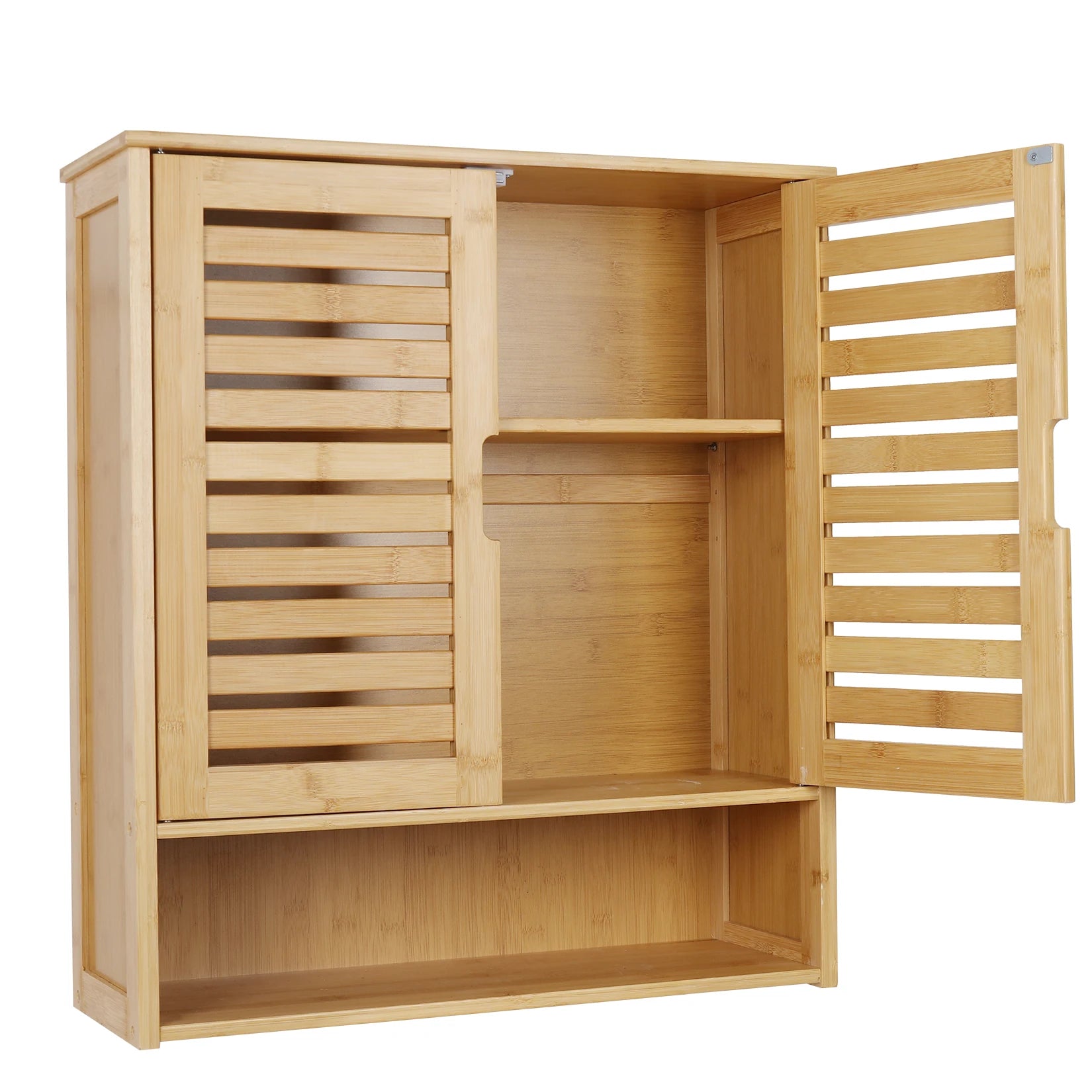 Bamboo Medicine Cabinet with Louvered Doors for Bathroom — 23.6"W Wall-Mounted Storage