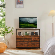 Fireplace TV Stand Dresser For Bedroom With 5 Fabric Drawers Storage Closet Chest