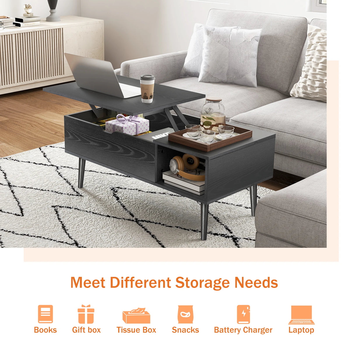 Lift Top Coffee Tables For Living Room 39.37"x19.7" Desk Tea Wood Dining Tables