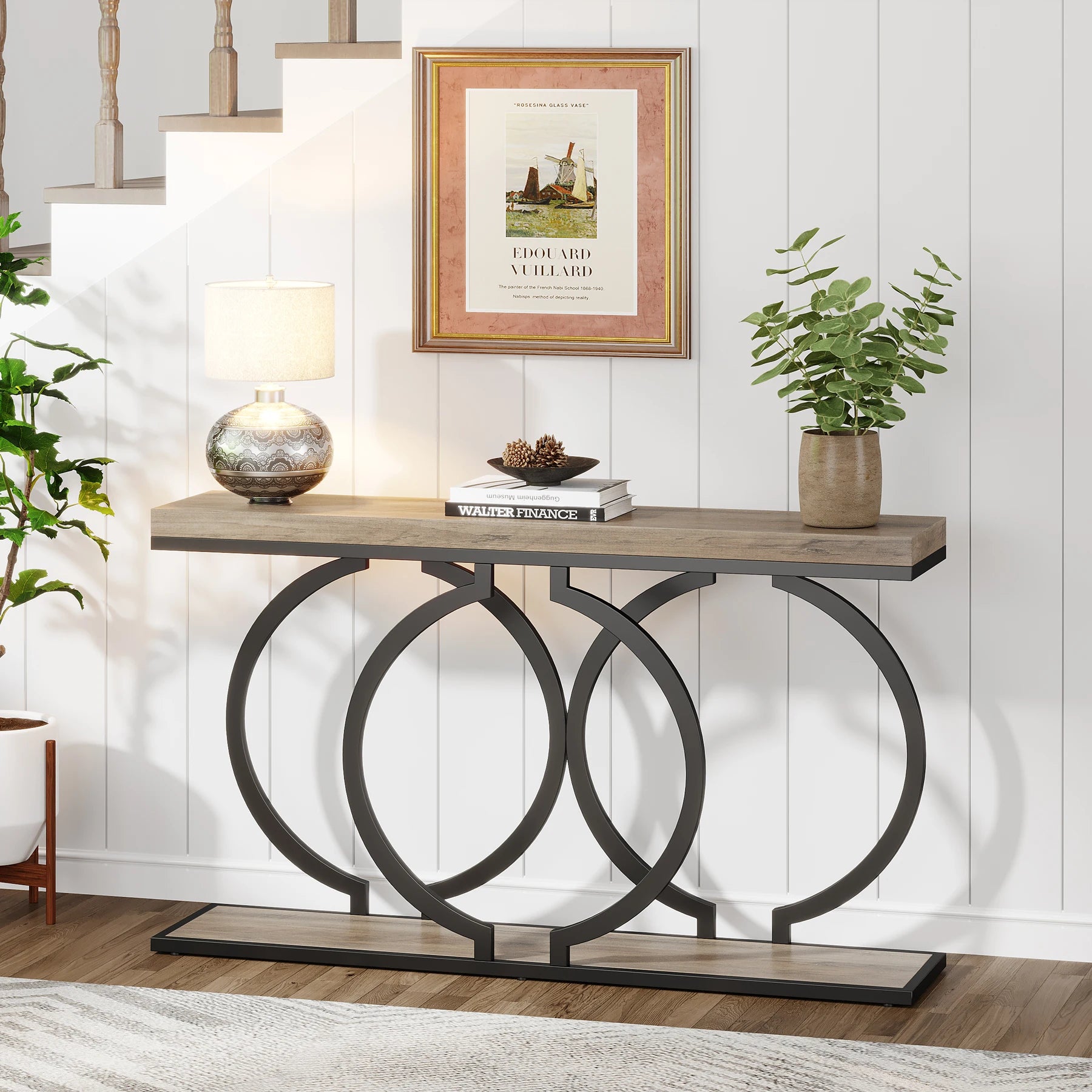 Faux Marble Console Table, 55" Gold Entryway Table — Narrow Sofa Table for Living Room & Hallway