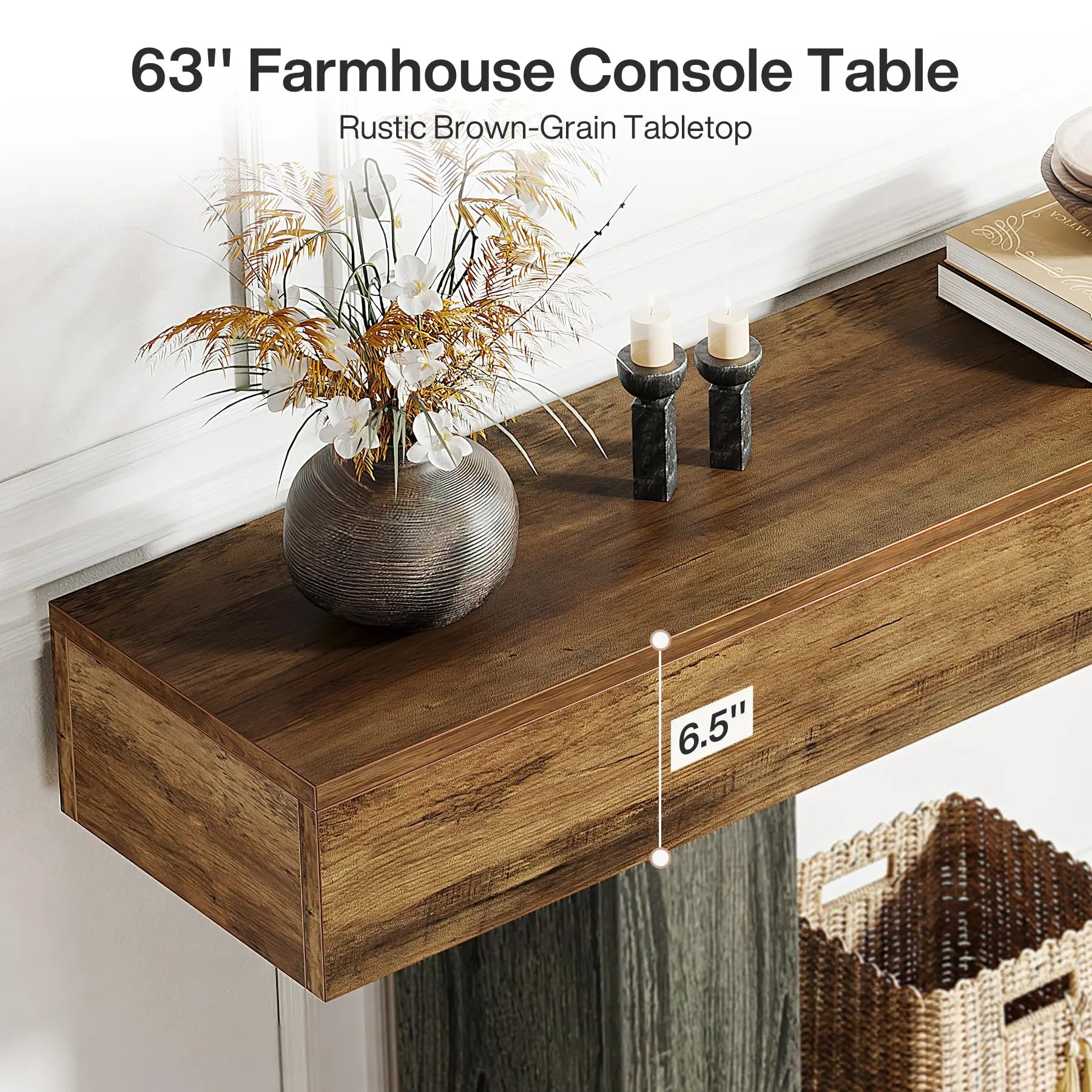 Two-Tone Farmhouse Console Table with Lower Shelf for Entryway — 63"