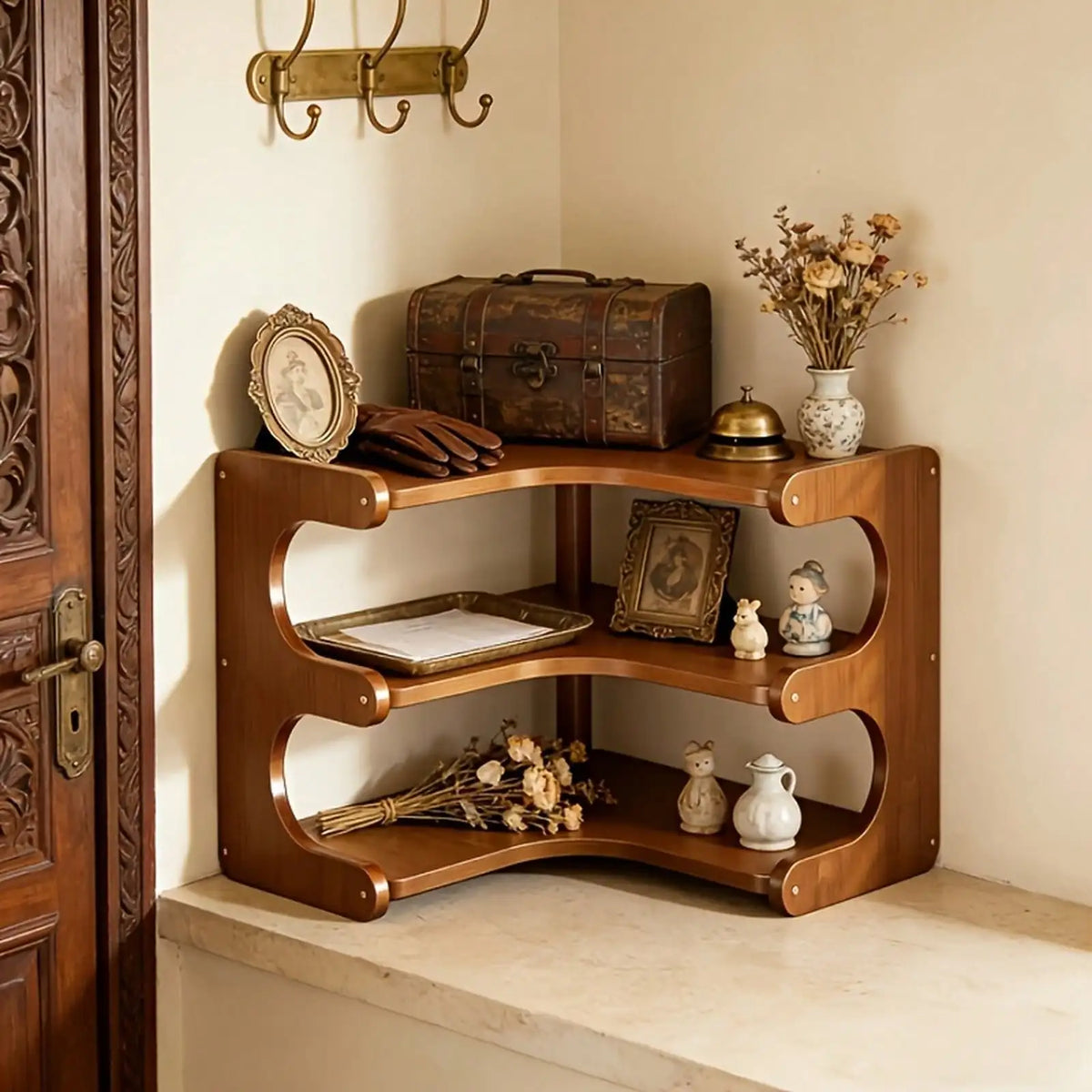 Corner shelf - Freestanding Wood Corner Organizer Shelf