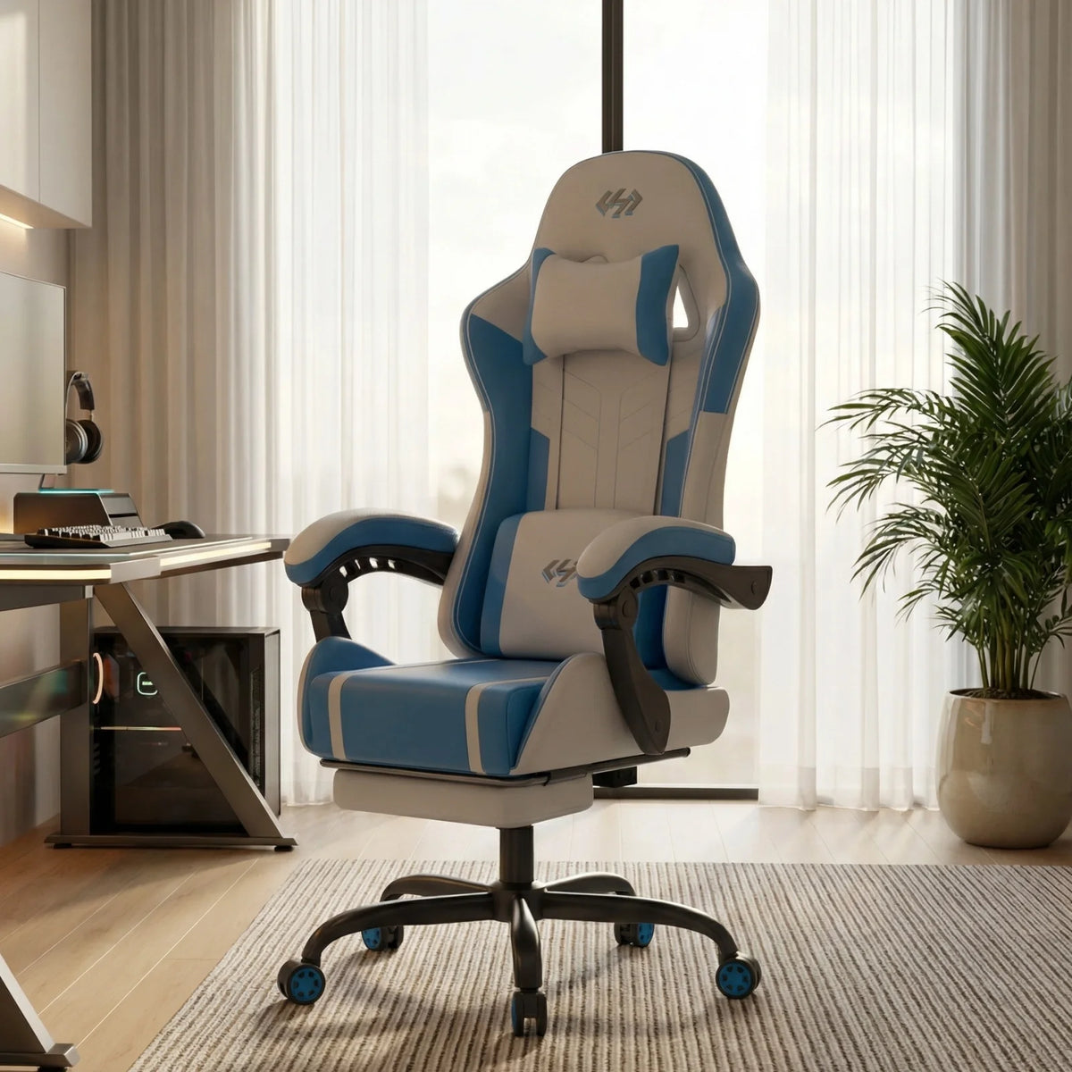 Ergonomic Gaming Chair, Lumbar Massage & Adjustable Headrest