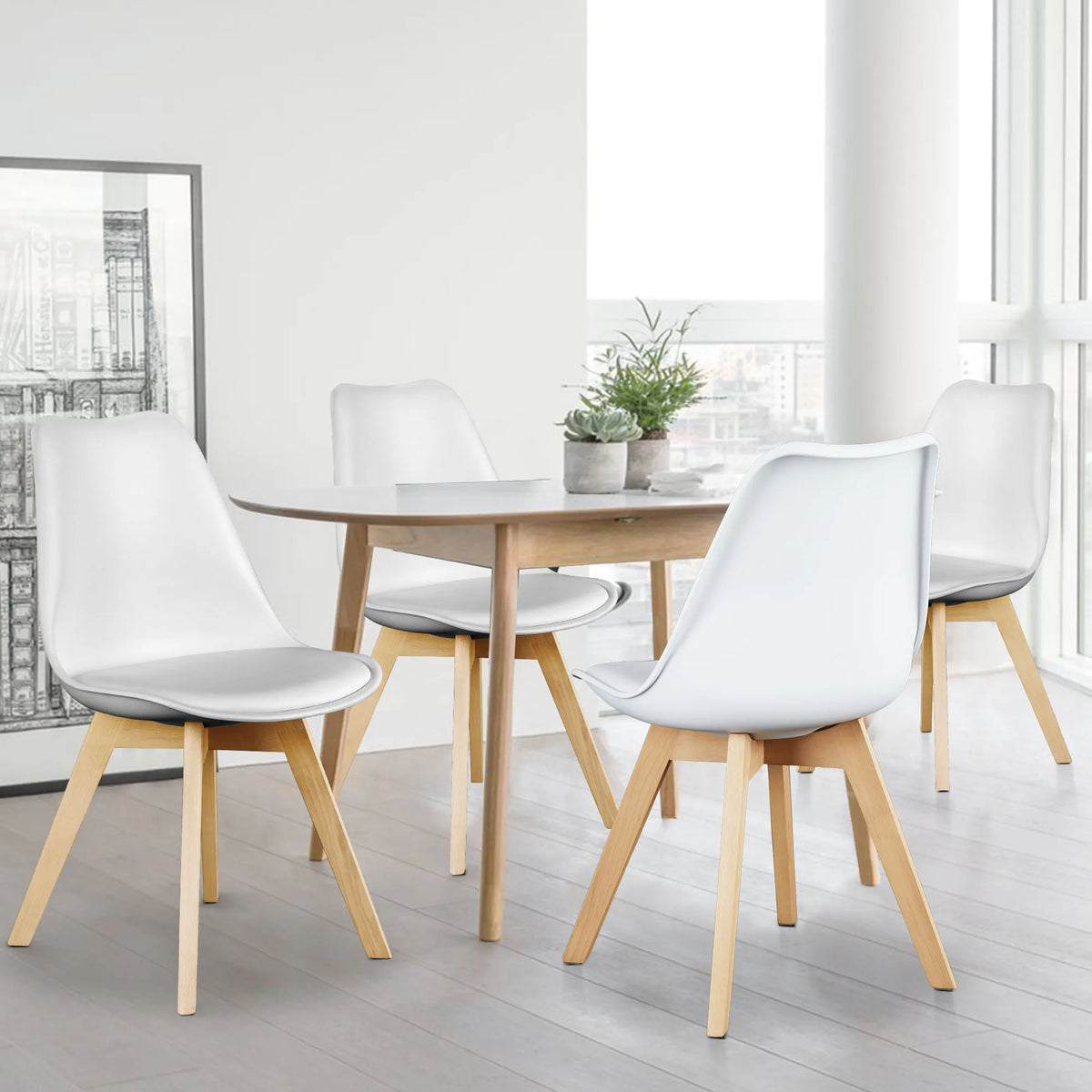PU Leather Dining Chairs Set of 4 Wooden Legs Lounge Chair for Home Kitchen