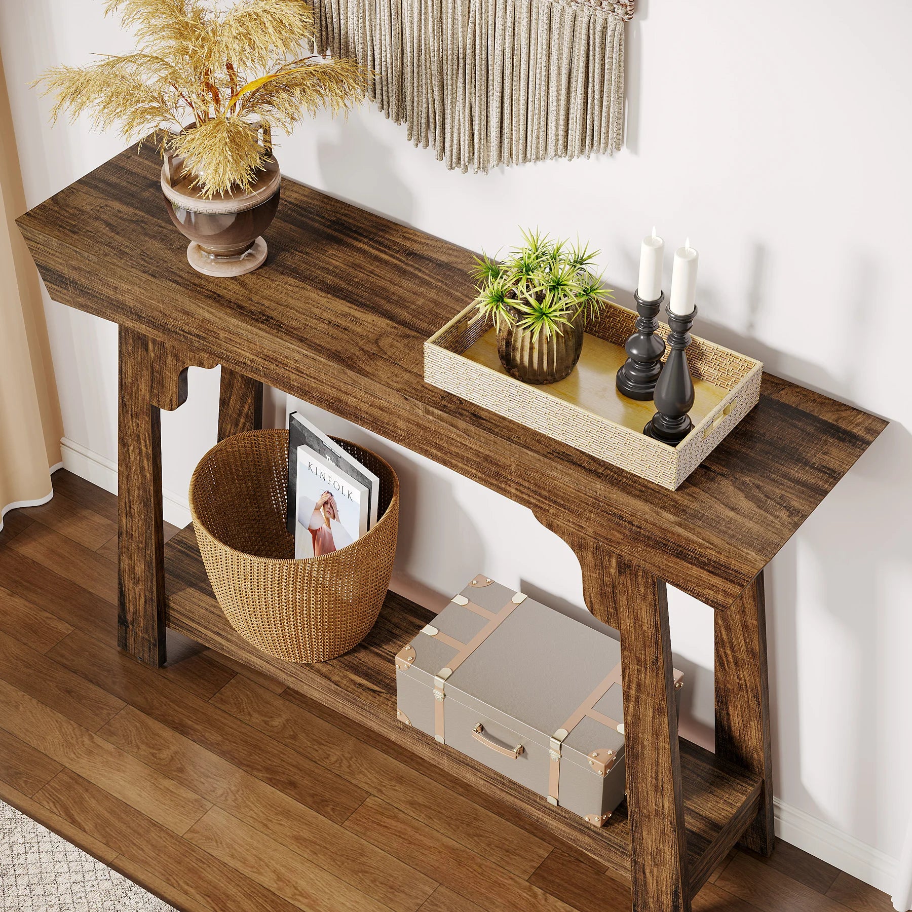 Rustic Wood Console Table with Storage Shelf for Entryway — 41" Narrow