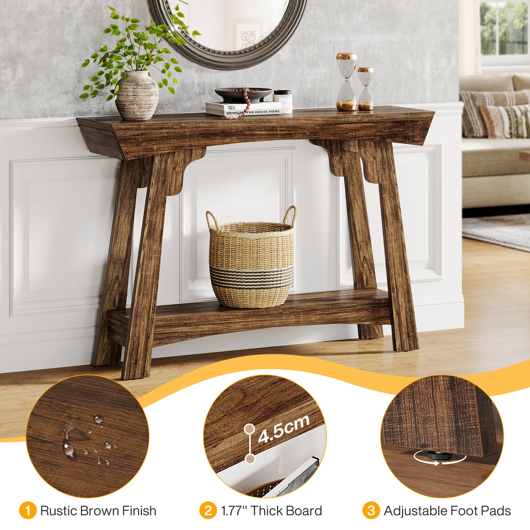 Rustic Wood Console Table with Storage Shelf for Entryway — 41" Narrow