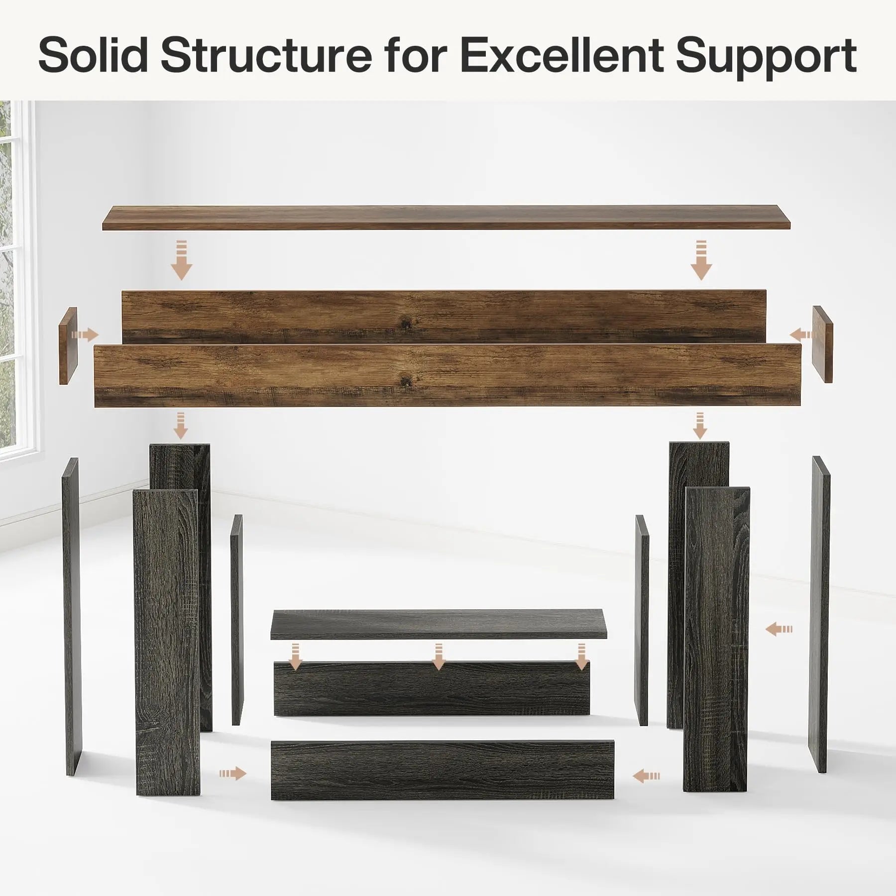 Two-Tone Farmhouse Console Table with Lower Shelf for Entryway — 63"