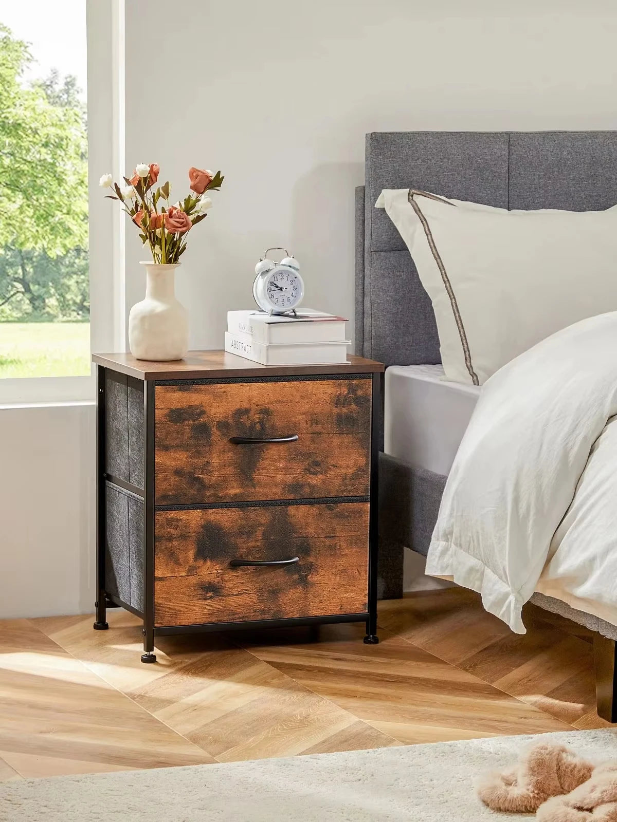 Fabric Nightstand with Drawers
