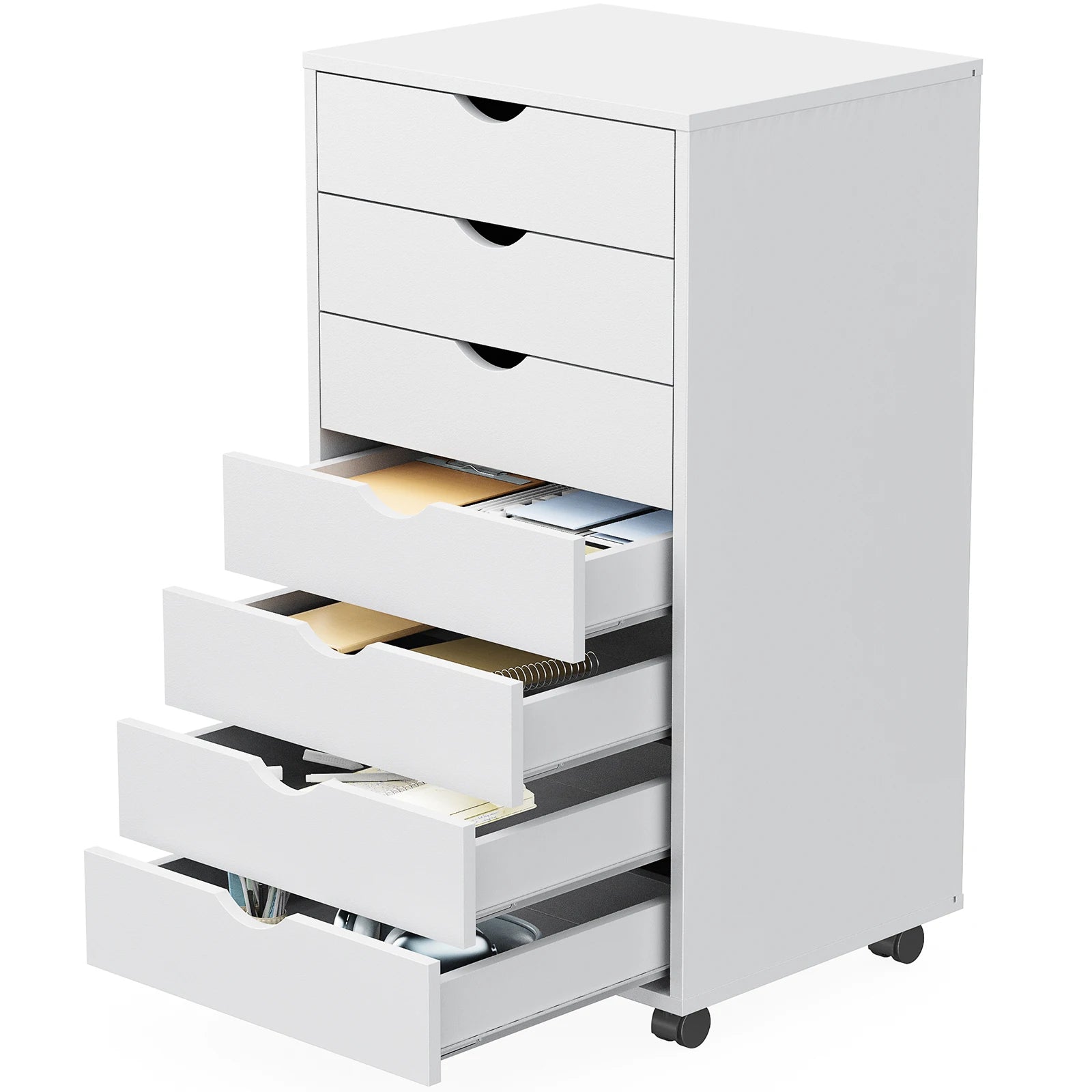 White 7-Drawer Rolling Dresser with Locking Casters for Bedroom or Office — 34" Tall