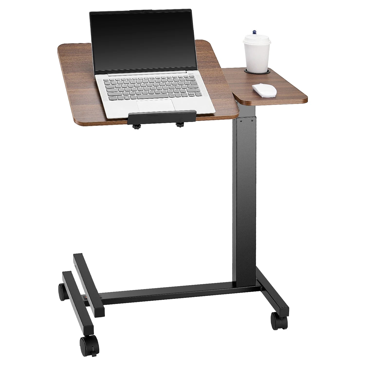Walnut Mobile Laptop Table with Tilting Top & Casters for Bedside — Height-Adjustable Overbed Desk