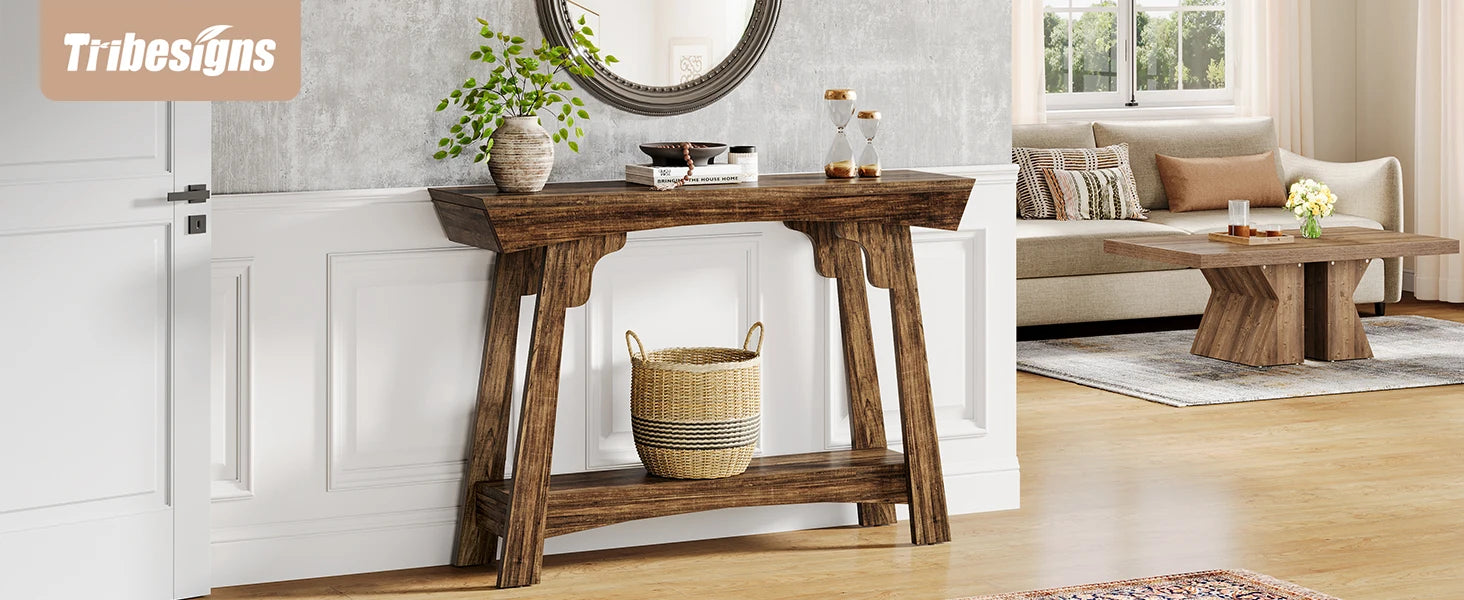 Rustic Wood Console Table with Storage Shelf for Entryway — 41" Narrow