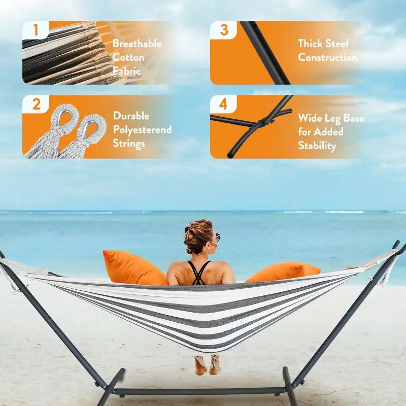 Hammock with Adjustable Stand, 600 lb Capacity, Storage Bag