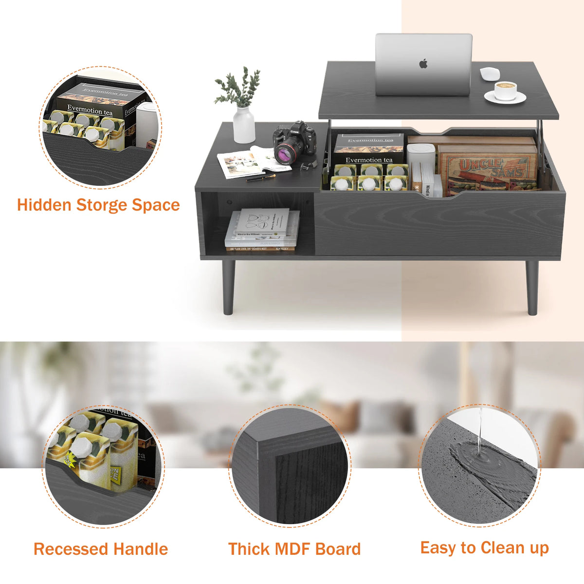 Lift Top Coffee Tables For Living Room 39.37"x19.7" Desk Tea Wood Dining Tables