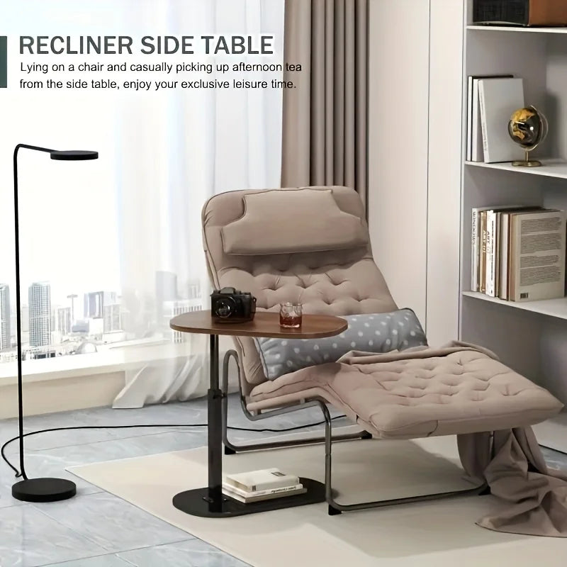 C shaped side table - Height adjustable table - solid wood surface, movable side end