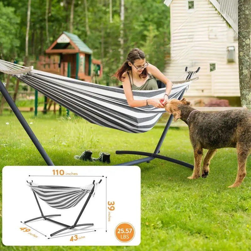 Hammock with Adjustable Stand, 600 lb Capacity, Storage Bag