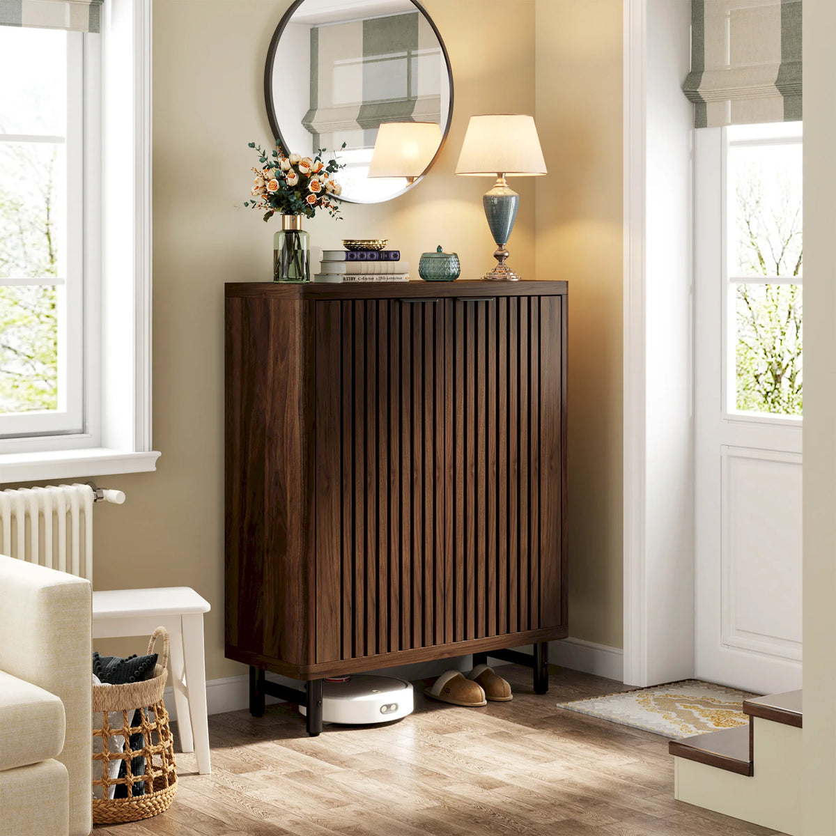 Shoe Cabinet, 6-Tier Louvered Doors, 33.46" W x 43.31" H