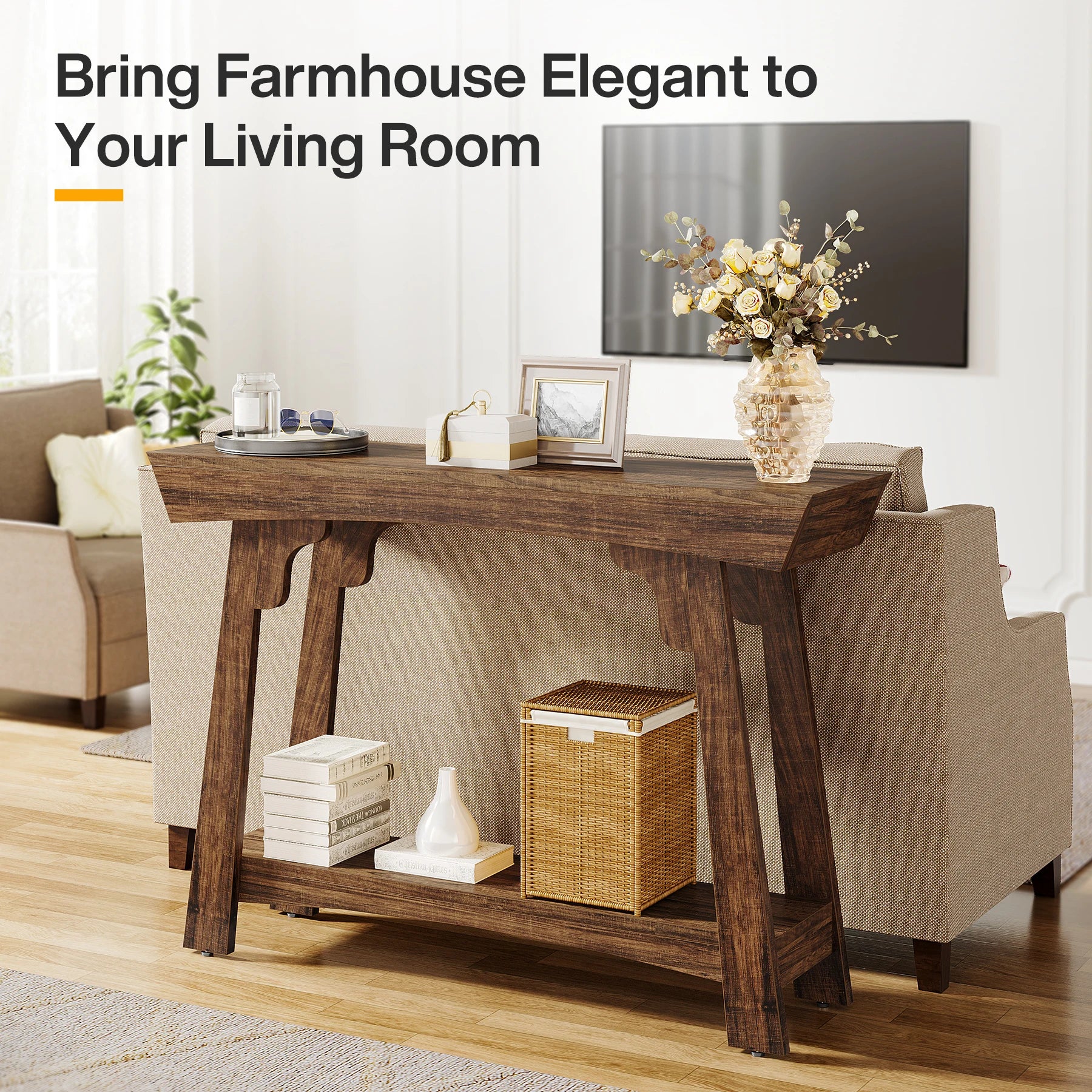 Rustic Wood Console Table with Storage Shelf for Entryway — 41" Narrow