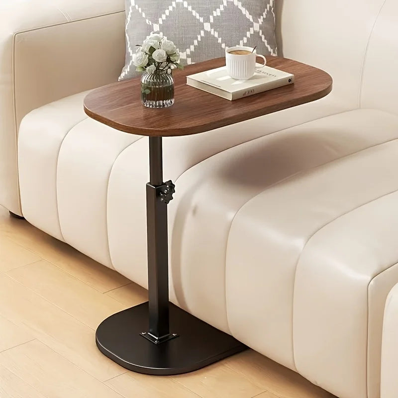 C shaped side table - Height adjustable table - solid wood surface, movable side end