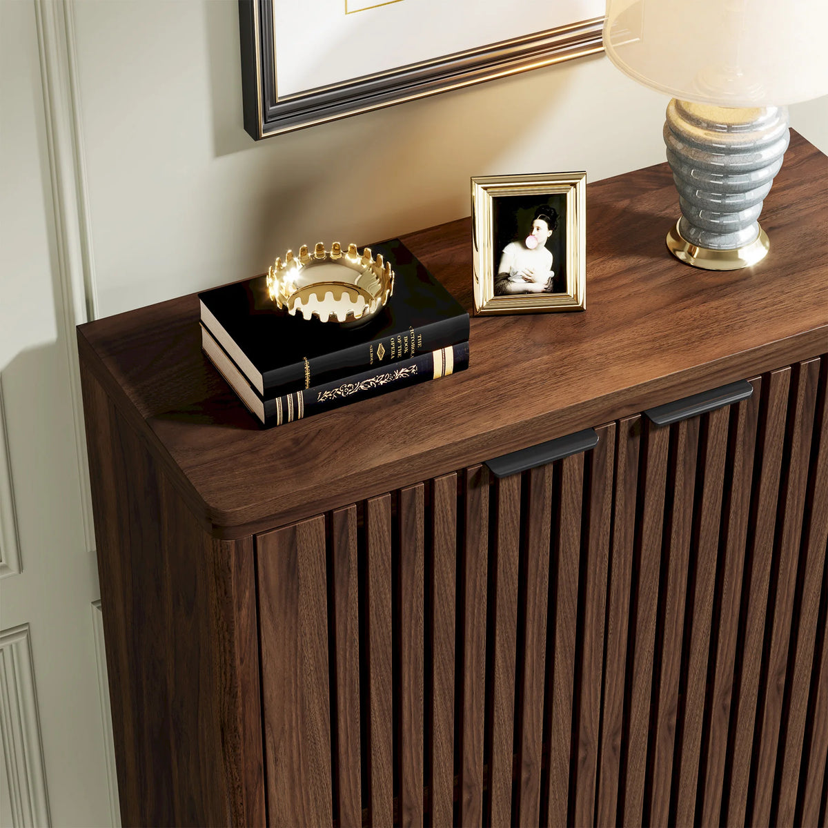 Shoe Cabinet, 6-Tier Louvered Doors, 33.46" W x 43.31" H