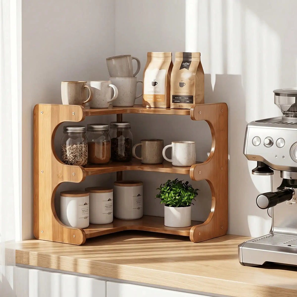 Corner shelf - Freestanding Wood Corner Organizer Shelf