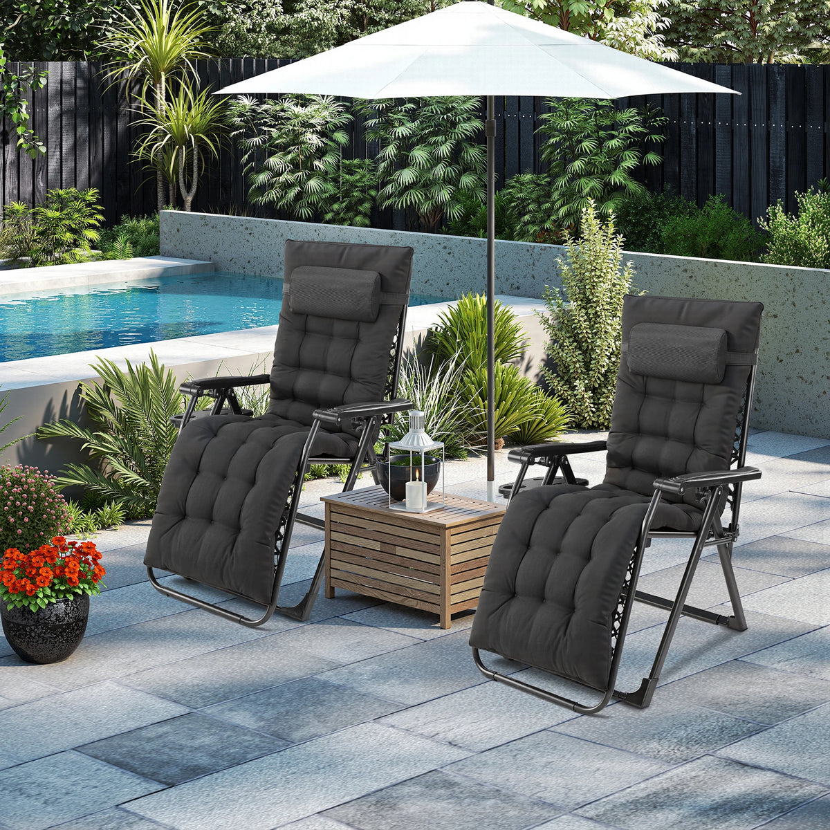 Zero Gravity Recliner, Folding Lounge Chair with Cup Holder Tray