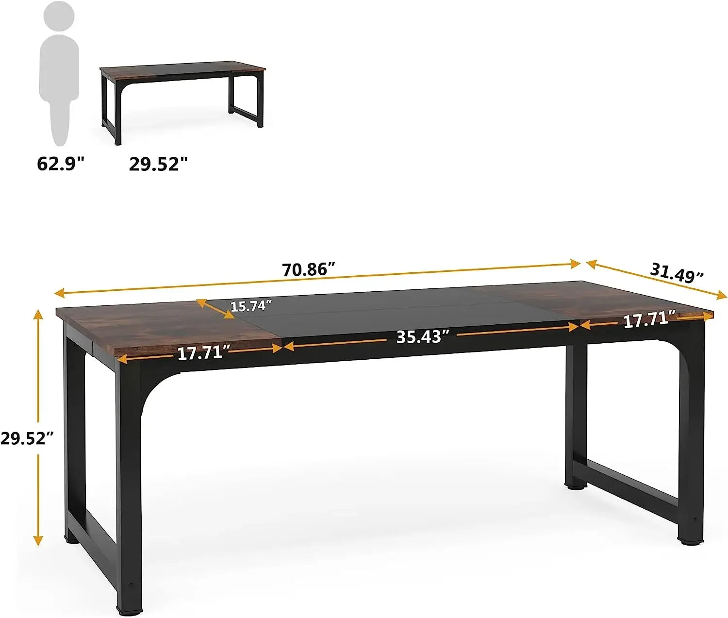 Large 70in Executive Computer Desk for Home Office — Modern Writing Workstation