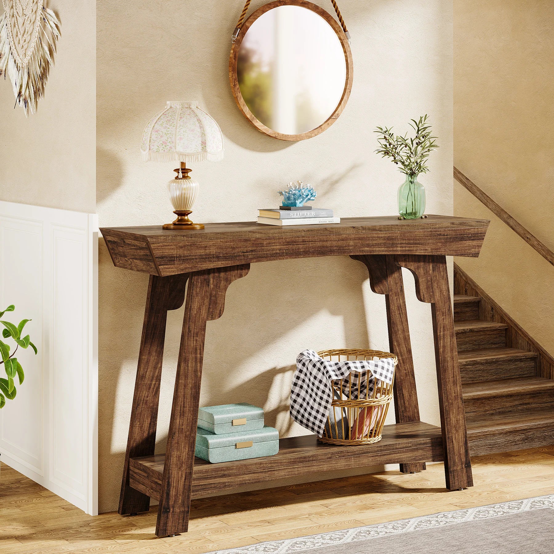 Rustic Wood Console Table with Storage Shelf for Entryway — 41" Narrow