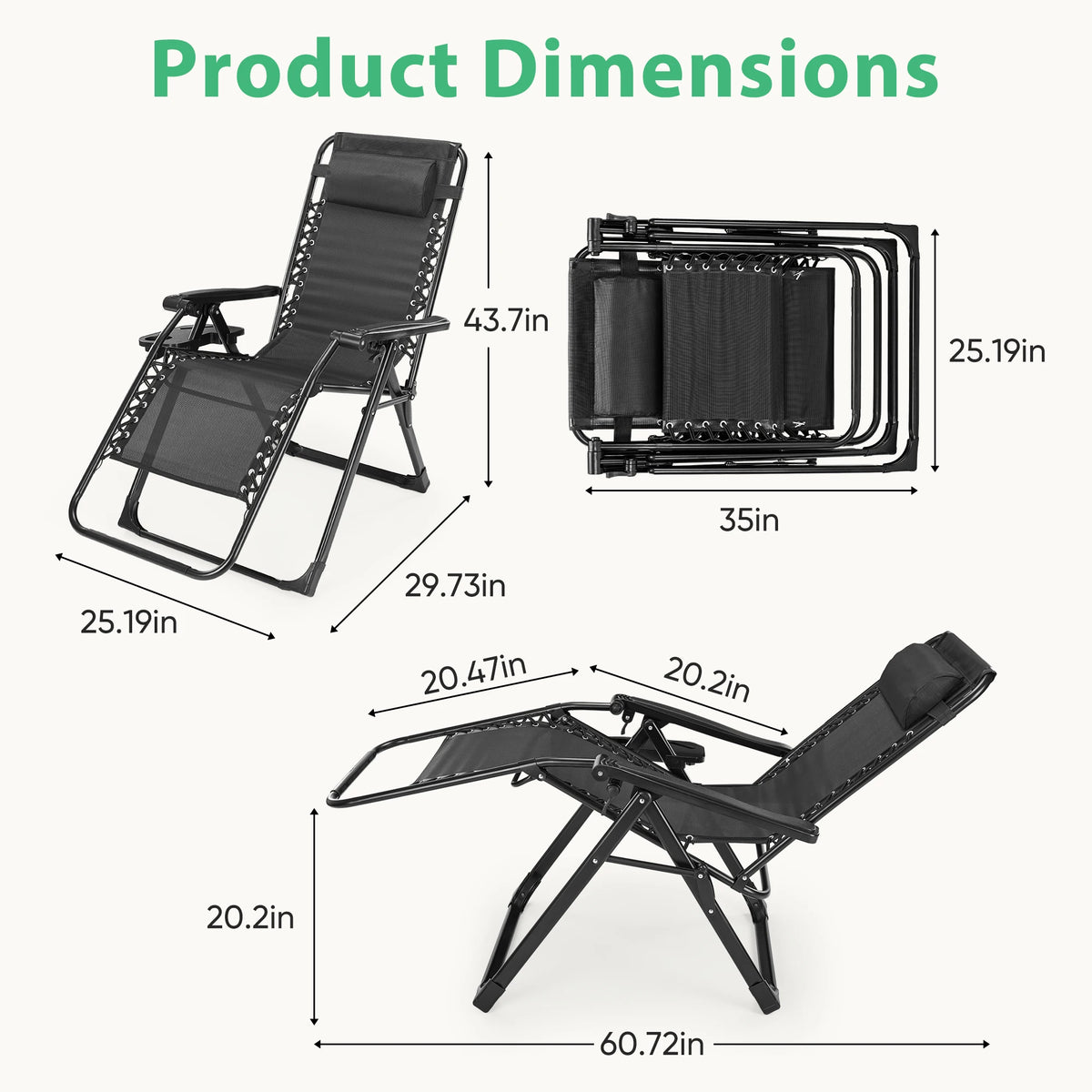 Zero Gravity Recliner, Folding Lounge Chair with Cup Holder Tray