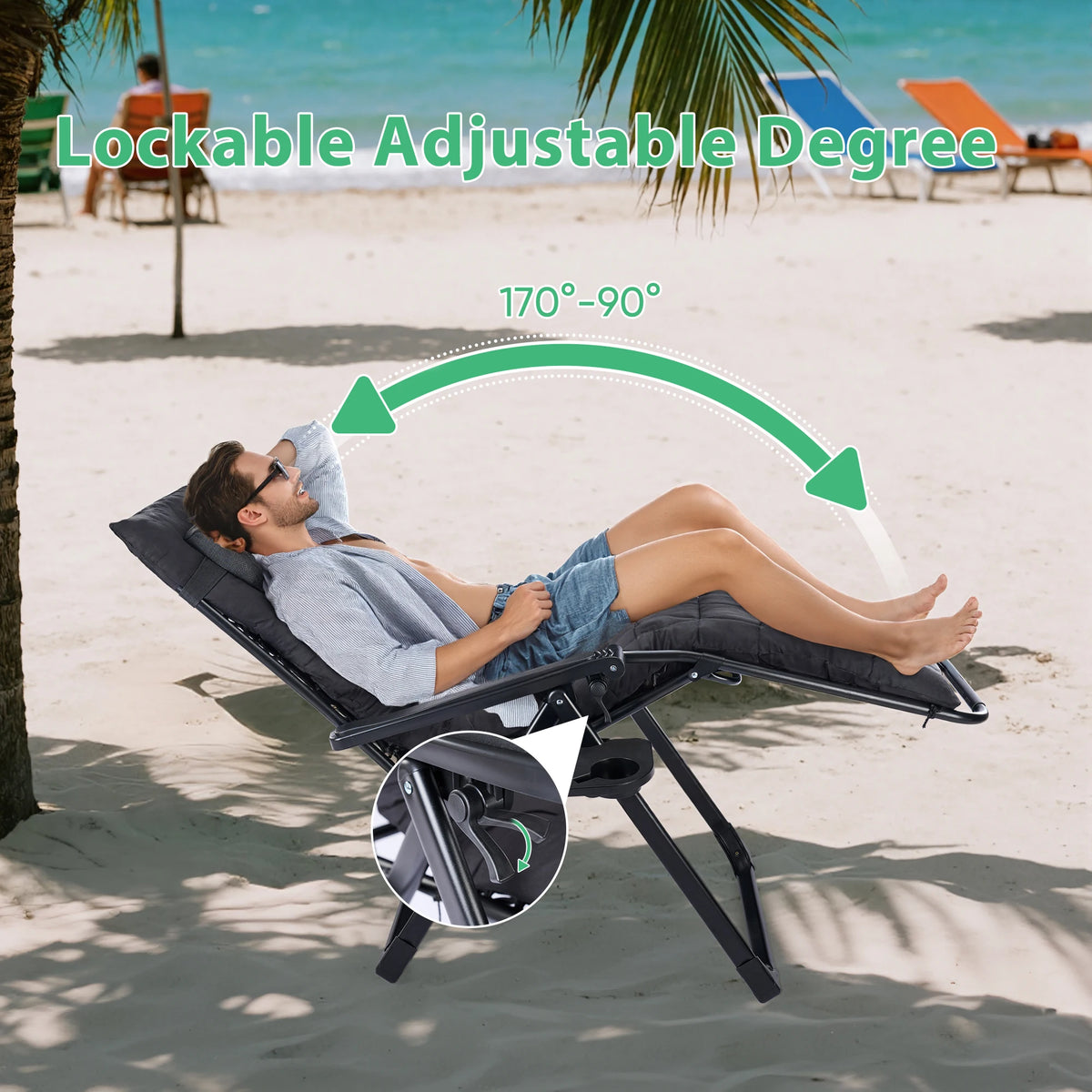 Zero Gravity Recliner, Folding Lounge Chair with Cup Holder Tray