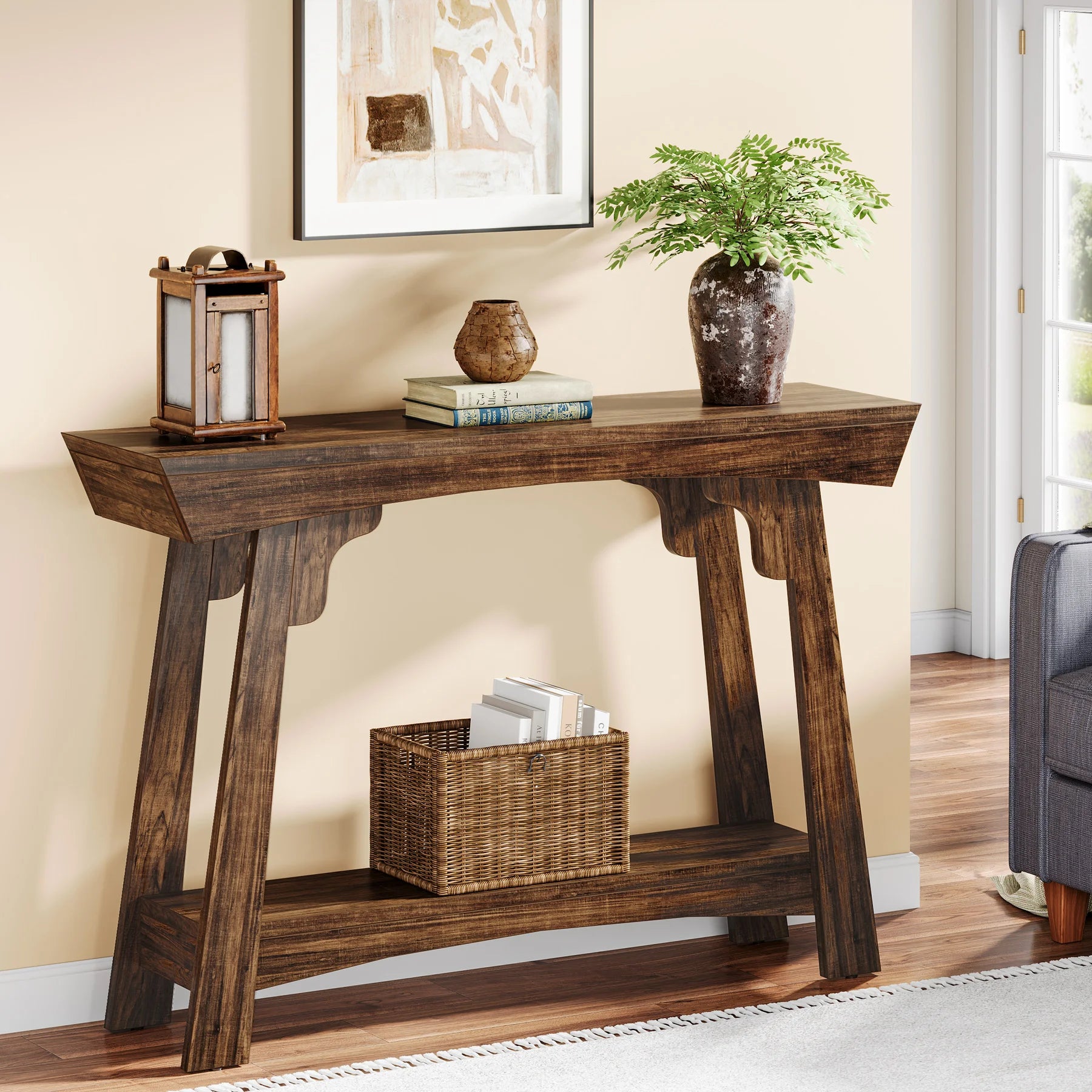 Rustic Wood Console Table with Storage Shelf for Entryway — 41" Narrow