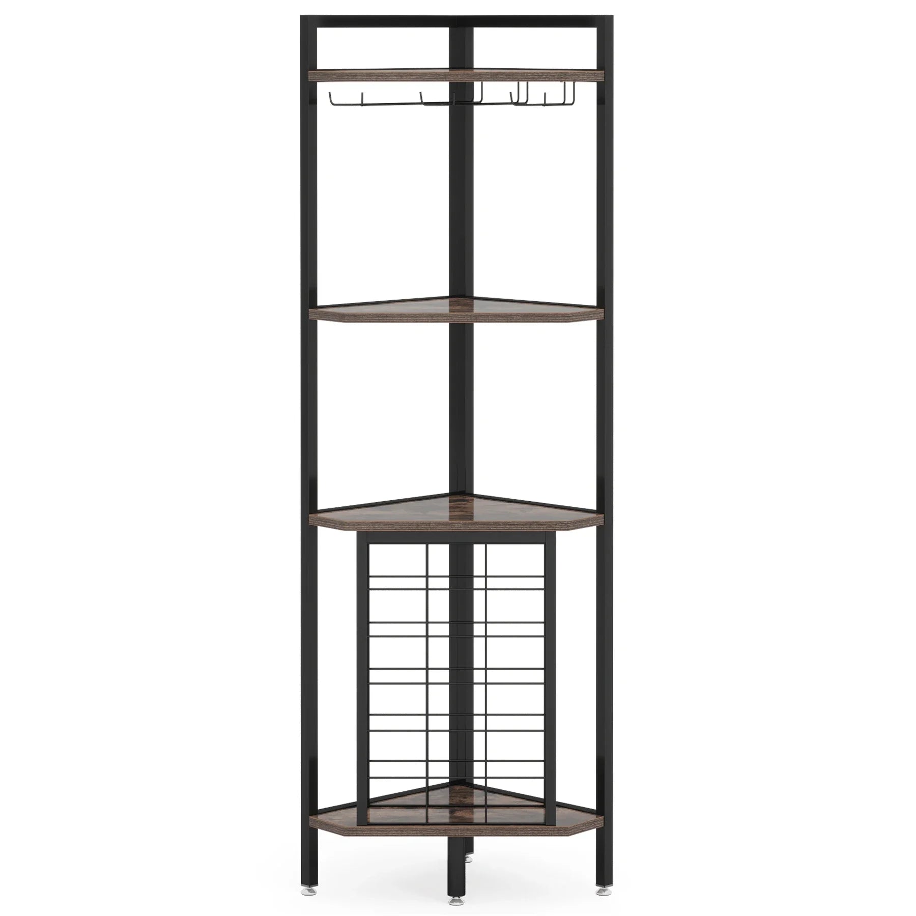 Rustic Corner Wine Rack Bar Cabinet with Glass Holder for Living Room — 63" Tall, 4-Tier