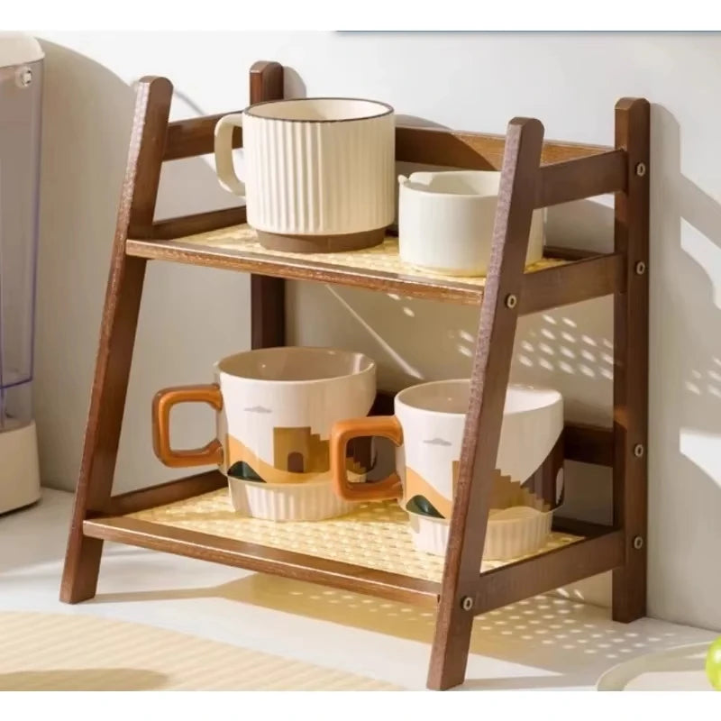Countertop Shelf, 2-Tier Retro Bamboo Organizer