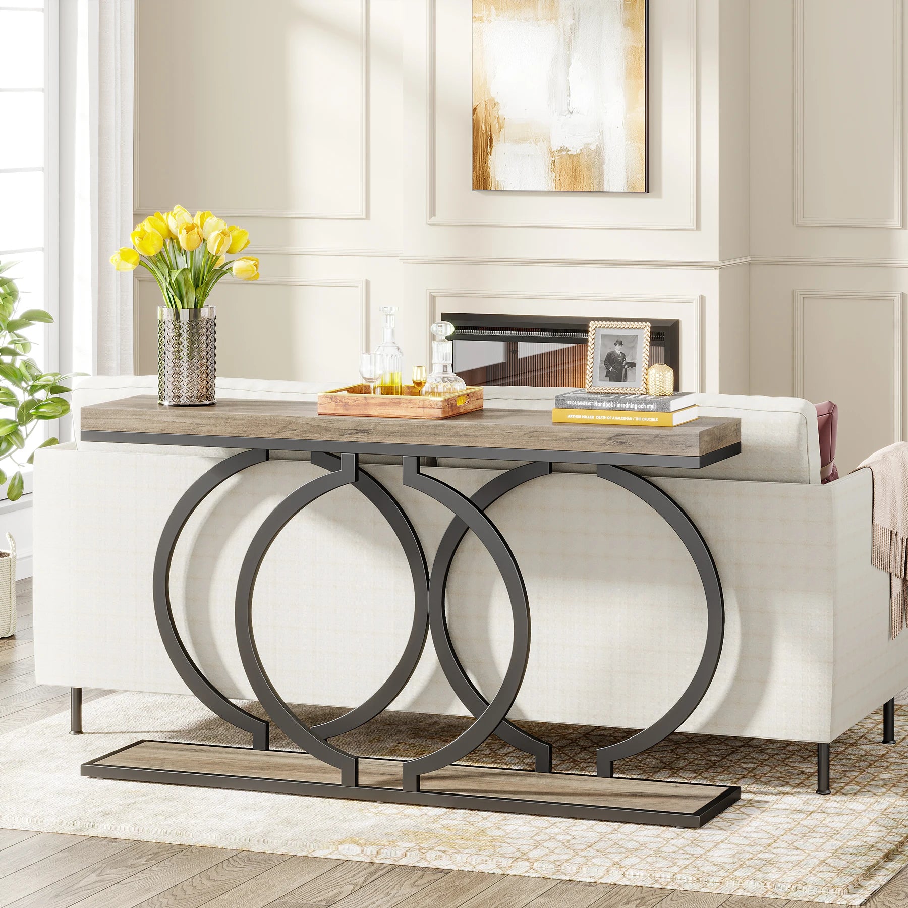 Faux Marble Console Table, 55" Gold Entryway Table — Narrow Sofa Table for Living Room & Hallway