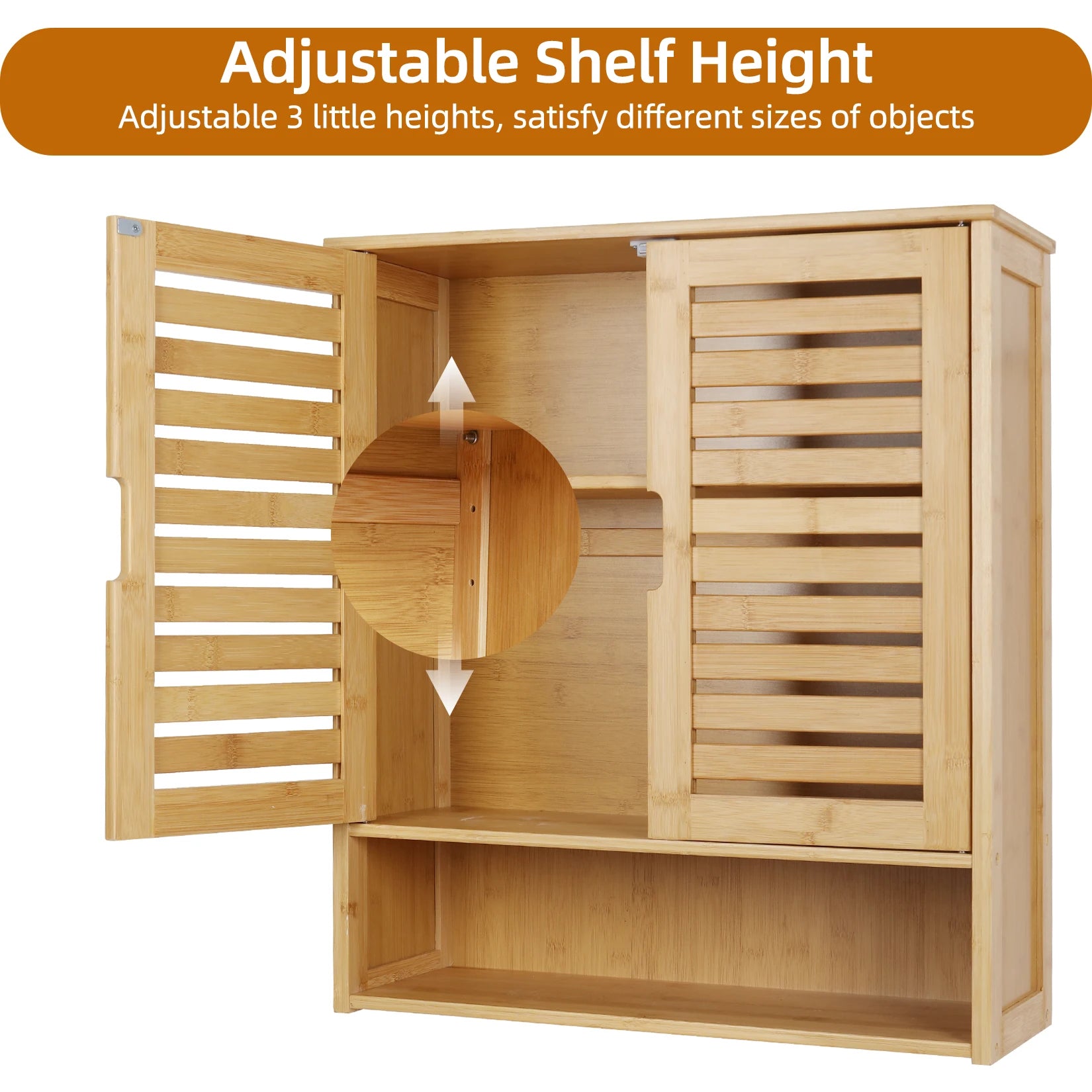 Bamboo Medicine Cabinet with Louvered Doors for Bathroom — 23.6"W Wall-Mounted Storage