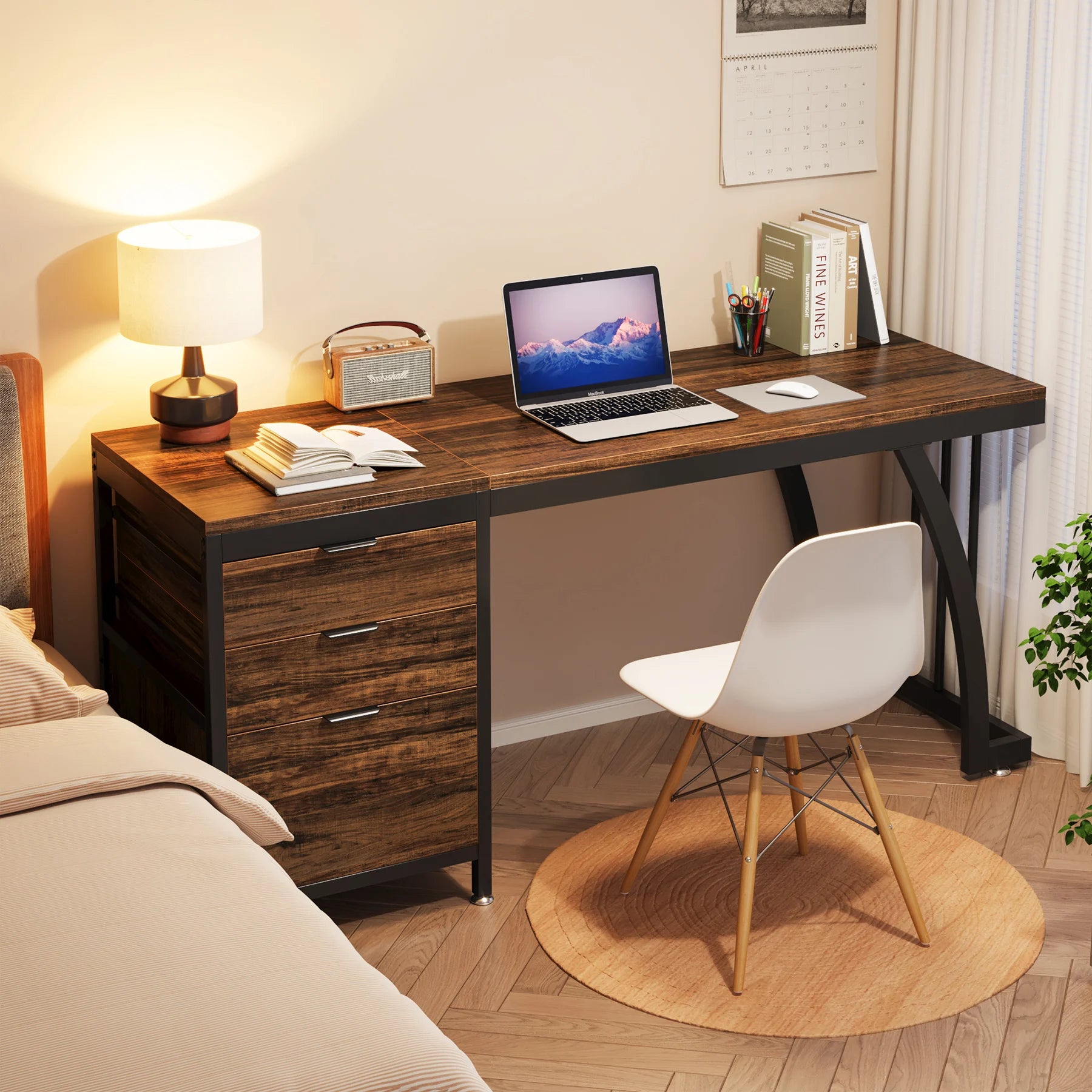 Industrial Computer Desk with 3 Drawers for Home Office — 59in Writing Table